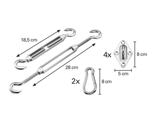 Spannschloss Set mit Haken, Karabinerhaken und Befestigungsösen
