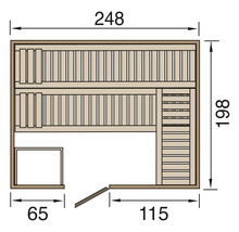 Grundriss einer Sauna mit den Maßen 248 x 198 x 65 x 115 cm