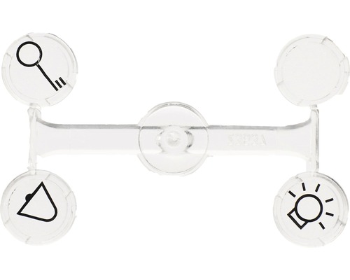 Kunststoff Schild mit Symbolen für Schlüssel, Klingel, Licht und leer