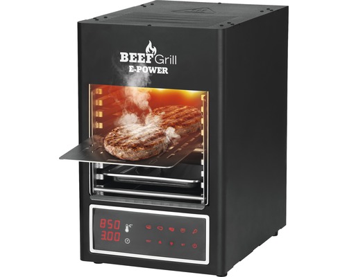 Beef Grill E-Power mit digitalen Bedienelementen und Grillgut im Inneren