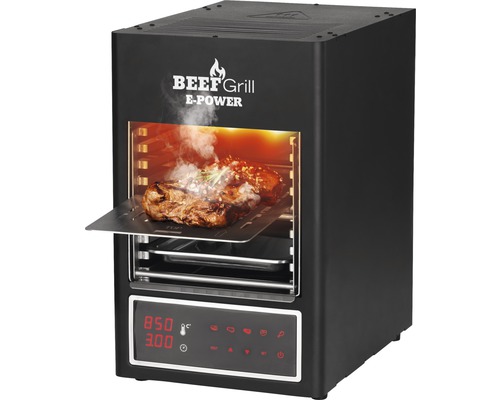 Elektrogrill mit einem Steak im Innenraum