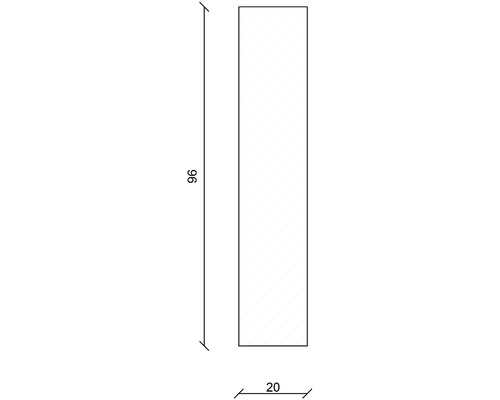 Technische Zeichnung eines Produkts mit den Maßen 96 mal 20