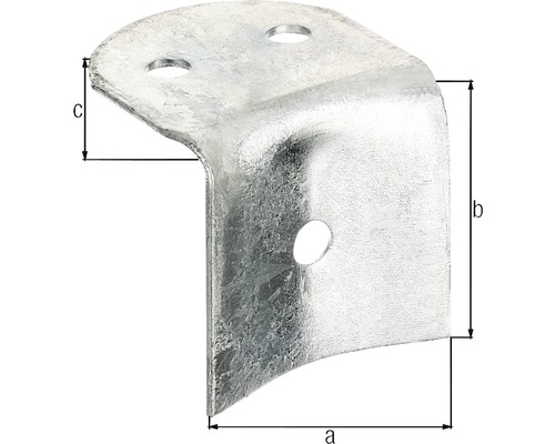 Winkelverbinder aus Metall mit Befestigungslöchern und Maßangaben