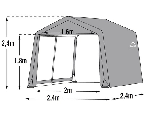 Abbildung eines Unterstandes mit Größenangaben.