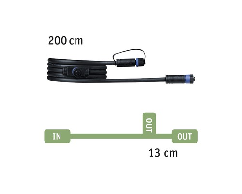 Zuleitungskabel mit Steckverbindern und Maßangaben 200 cm und 13 cm