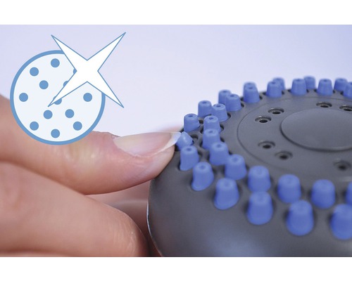 Duschkopf mit Reinigungsfunktion und Symbol für einfache Reinigung