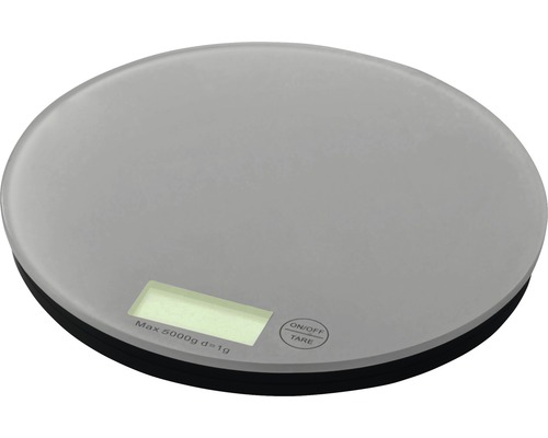 Runde Küchenwaage aus Glas mit Digitalanzeige.