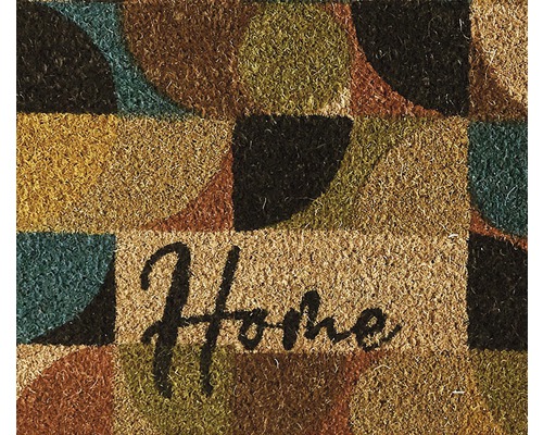 Fußmatte aus Kokosfaser mit geometrischem Muster und dem Schriftzug Home