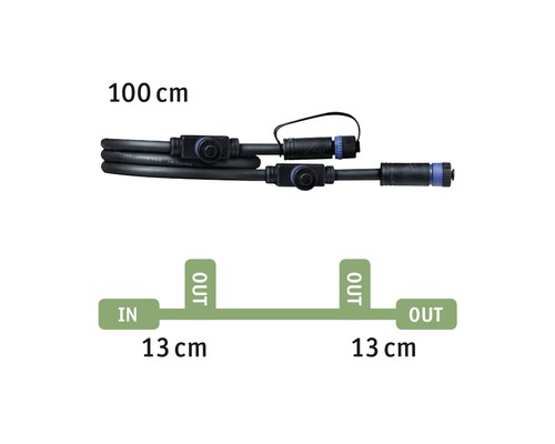 100 Zentimeter langes Kabel mit Steckverbindern und schematischer Darstellung der Ein- und Ausgänge