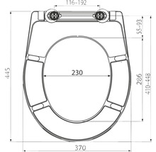 Technische Zeichnung eines WC-Sitzes mit Bemaßung