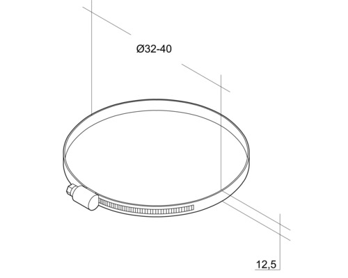 Schlauchschelle mit einem Durchmesser von 32 bis 40 Millimeter und einer Breite von 12,5 Millimeter.