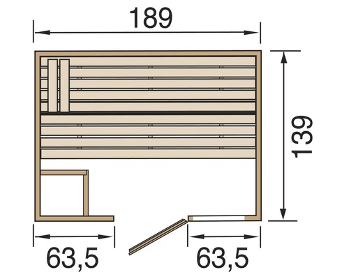 Grundriss einer Sauna mit Maßangaben