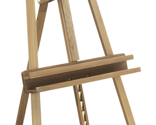 Detailansicht einer Holzstaffelei mit Leinwandhalterung