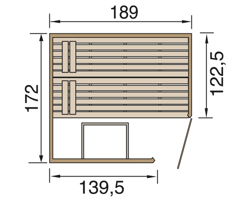 Grundriss einer Sauna mit Maßangaben