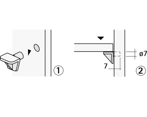 Illustration eines Tablarhalters mit Abmessungen für die Montage