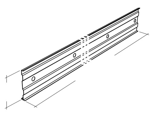 Zeichnung einer Metallschiene mit Befestigungslöchern