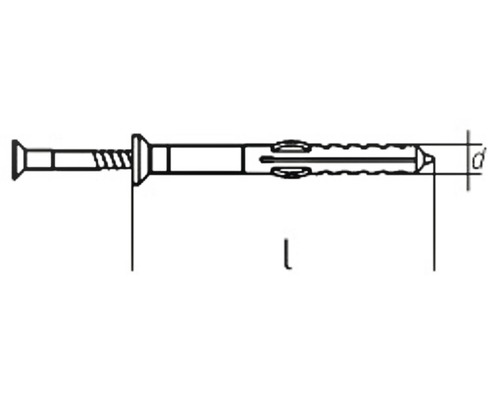 Illustration eines Dübels mit Schraube und Längenangaben