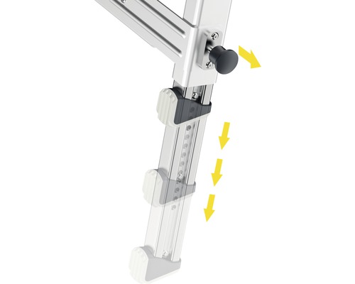 Detailansicht einer Aluminiumleiter mit Höhenverstellung