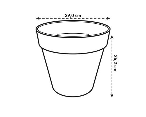 Abbildung eines Pflanzgefäßes mit den Maßen 29,0 cm Breite und 26,2 cm Höhe.