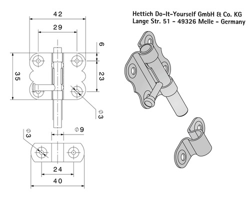 Technische Zeichnung eines Riegels mit Maßen