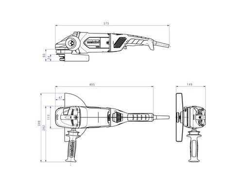 Maßzeichnung Metabo Winkelschleifer