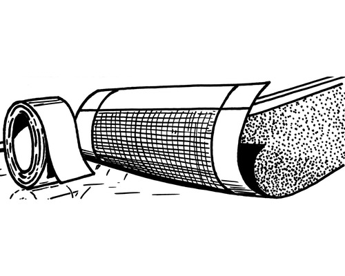Illustration einer Rollenware mit Gitterstruktur und Dämmmaterial