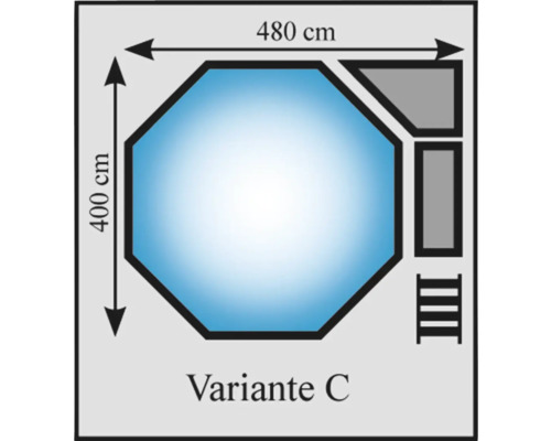 Abbildung der Pool-Variante C mit den Maßen 480 mal 400 Zentimeter.