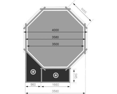 Grundrisszeichnung Gartenhaus mit Maßangaben
