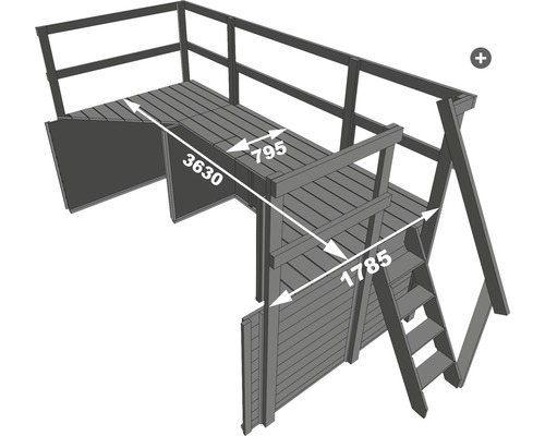 Illustration eines Spielturms mit den Maßangaben 3630, 795 und 1785 Millimeter.