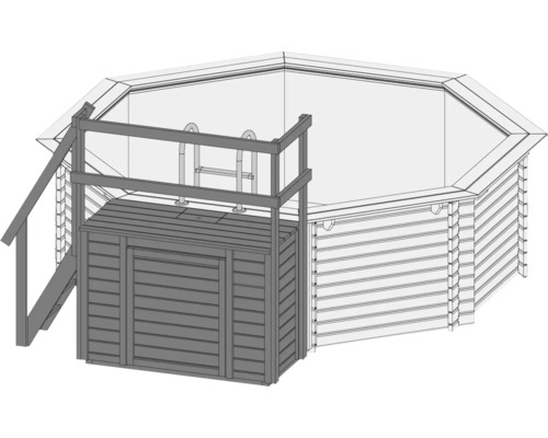 Illustration eines Holzpools mit Leiter und Stauraum