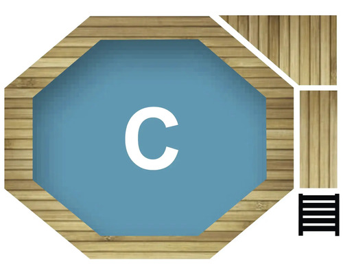 Achtkantiger Pool mit Holzverkleidung und Leiter