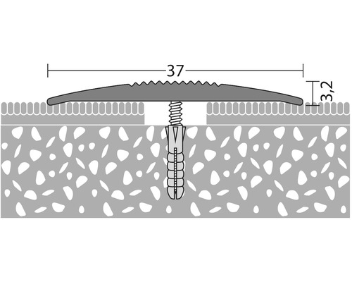 Illustration eines Übergangsprofils mit einer Breite von 37 Millimetern und einer Höhe von 3,2 Millimetern zur Verbindung zweier Bodenbeläge.