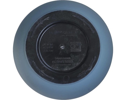 Unterseite eines Pflanzgefäßes mit Angaben zu Größe und Volumen