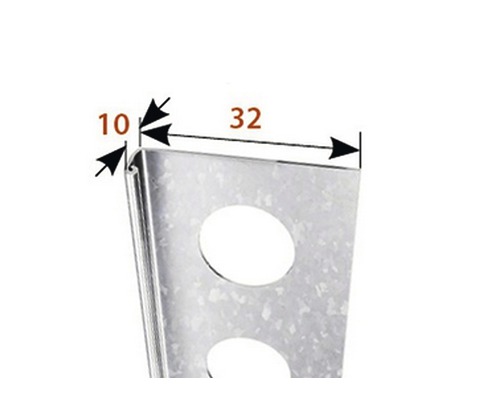 Detailansicht einer Metallschiene mit Maßangaben 10 und 32.