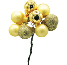Dekorative Weihnachtskugeln in Gold mit Drahtstiel