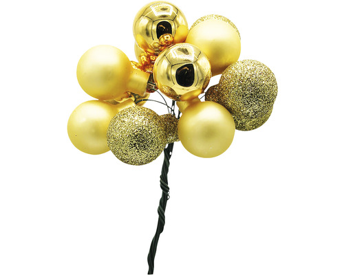 Dekorative Weihnachtskugeln in Gold mit Drahtstiel