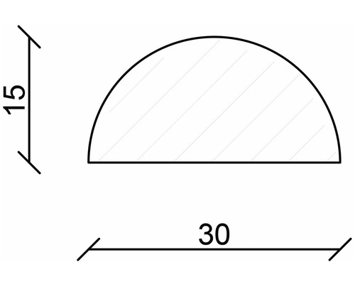 Technische Zeichnung eines Halbrundprofils mit den Maßen 15 und 30