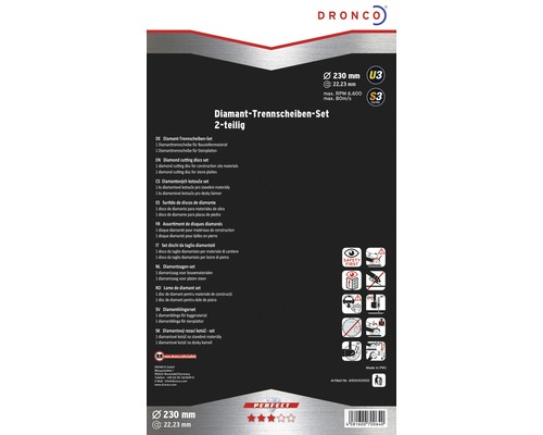 Dronco Diamanttrennscheiben Set 2-teilig Verpackung