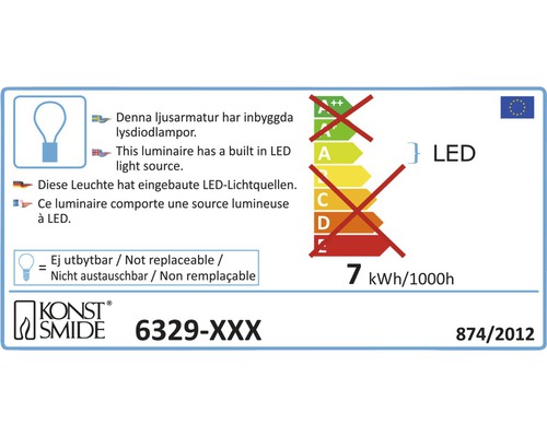Energielabel mit Informationen zur LED-Leuchte und zum Energieverbrauch