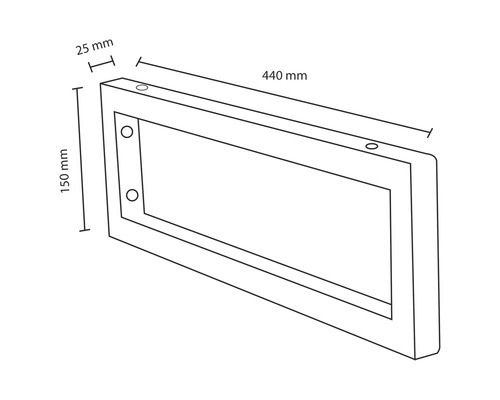 Technische Zeichnung eines rechteckigen Rahmens mit den Maßen 150 mm Höhe, 440 mm Länge und 25 mm Dicke.