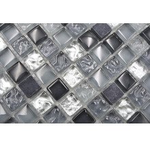 Glasmosaik mit Naturstein XCM M890 30,5x32,2 cm grau/silber/weiß-thumb-4