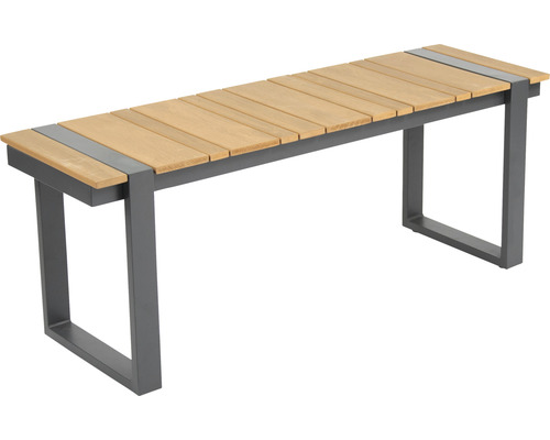 Gartenbank mit Sitzfläche aus Holzlatten und Metallgestell