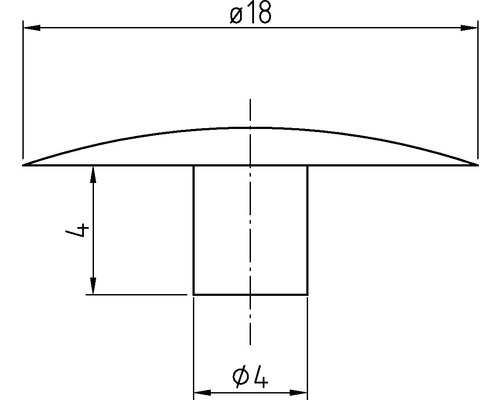 Technische Zeichnung eines Nietkopfes mit den Maßen 18 Millimeter Durchmesser und 4 Millimeter Schaftdurchmesser
