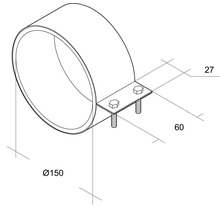 Technische Zeichnung einer Rohrschelle mit einem Durchmesser von 150 mm und Befestigungsmaßen