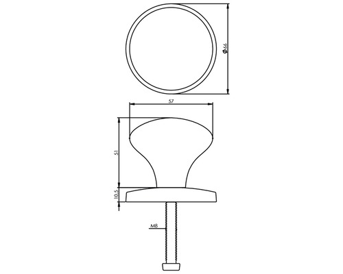 Technische Zeichnung eines Möbelknopfs mit Maßangaben
