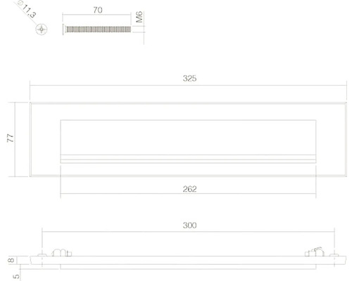 Technische Zeichnung eines Briefkasteneinwurfes mit Maßangaben