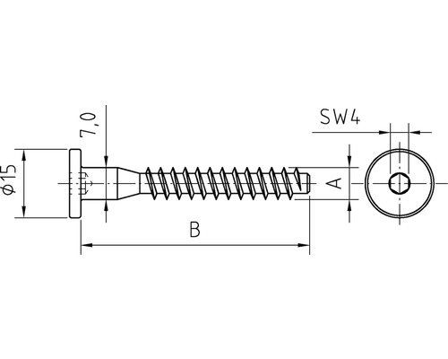 Technische Zeichnung einer Schraube mit Maßen