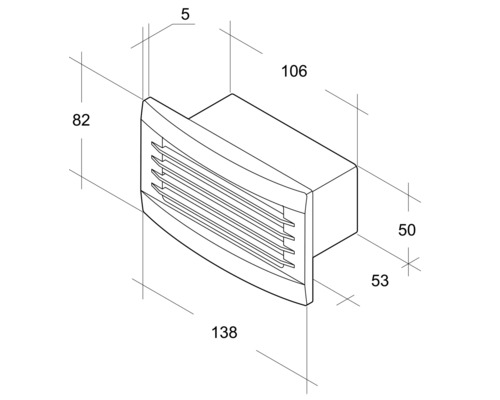 Technische Zeichnung eines Mauerkastens mit Maßen.
