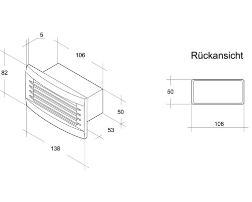 Technische Zeichnung einer Wandhaube mit Maßen