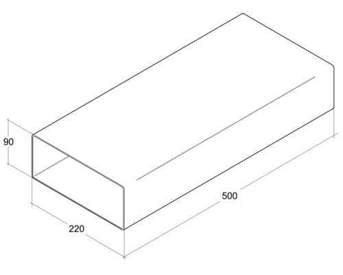Rechteckiges Profilrohr mit den Maßen 90 x 220 x 500 Millimeter.